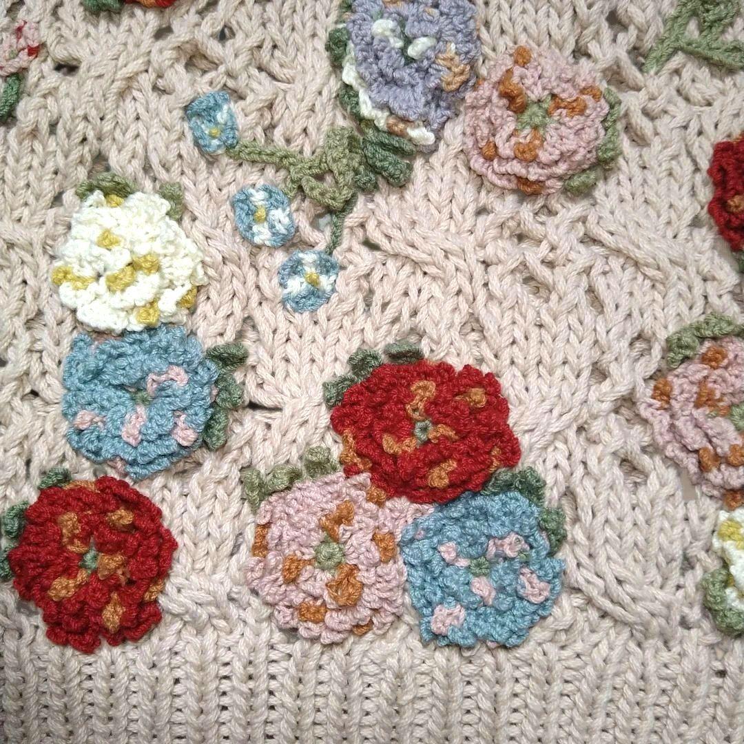 カラフル花モチーフピンクニットセーター カネコイサオ