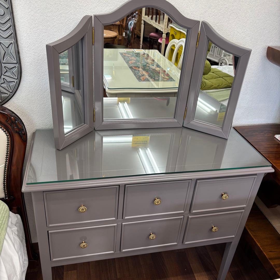 ブルー 3面鏡付 ドレッサー マホガニー材 3面鏡 高級 綺麗 開梱設置サービス