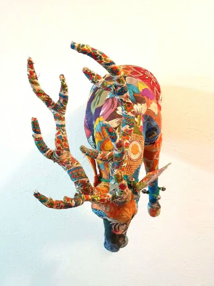 壁掛け　パッチワーク　インテリア　鹿　トナカイ　北欧　オブジェ　アンティーク