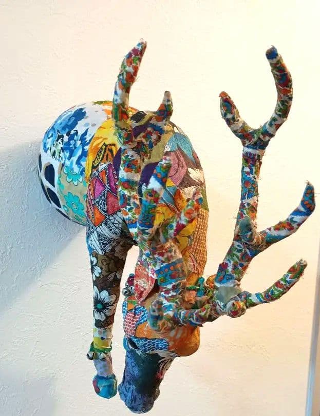 壁掛け　パッチワーク　インテリア　鹿　トナカイ　北欧　オブジェ　アンティーク