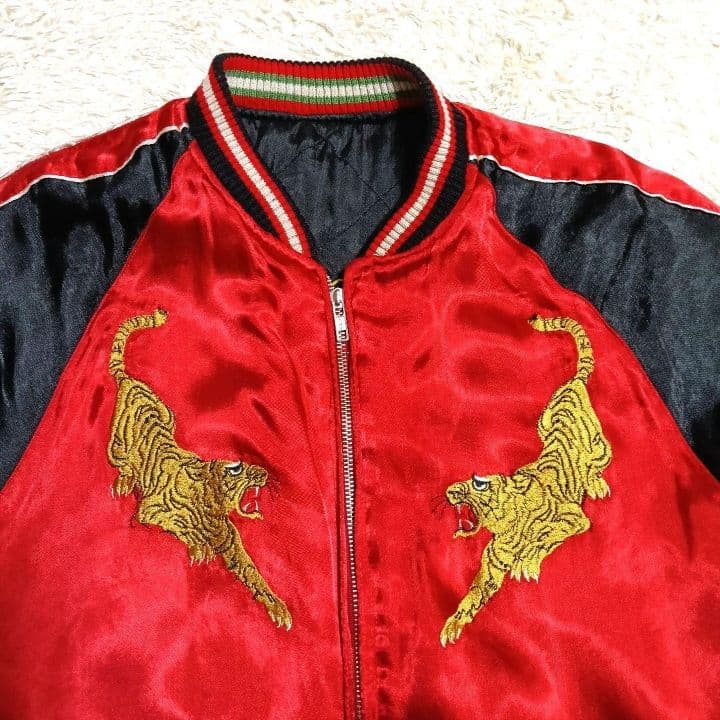 ♦1/4迄♦梵殷 ファイン スカジャン 赤黒 リバーシブル 龍 虎 刺繍