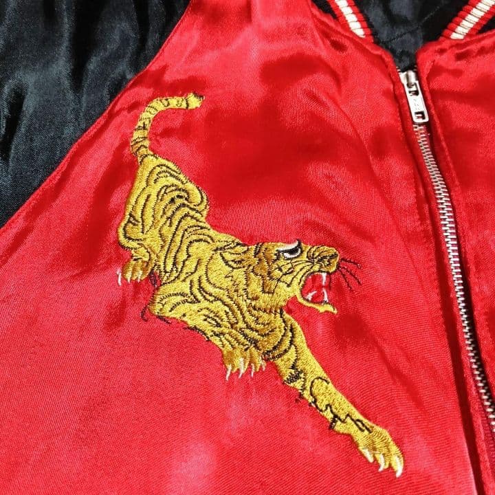 ♦1/4迄♦梵殷 ファイン スカジャン 赤黒 リバーシブル 龍 虎 刺繍