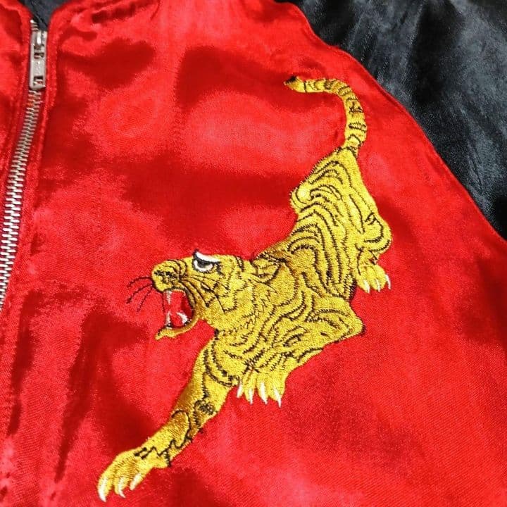 ♦1/4迄♦梵殷 ファイン スカジャン 赤黒 リバーシブル 龍 虎 刺繍