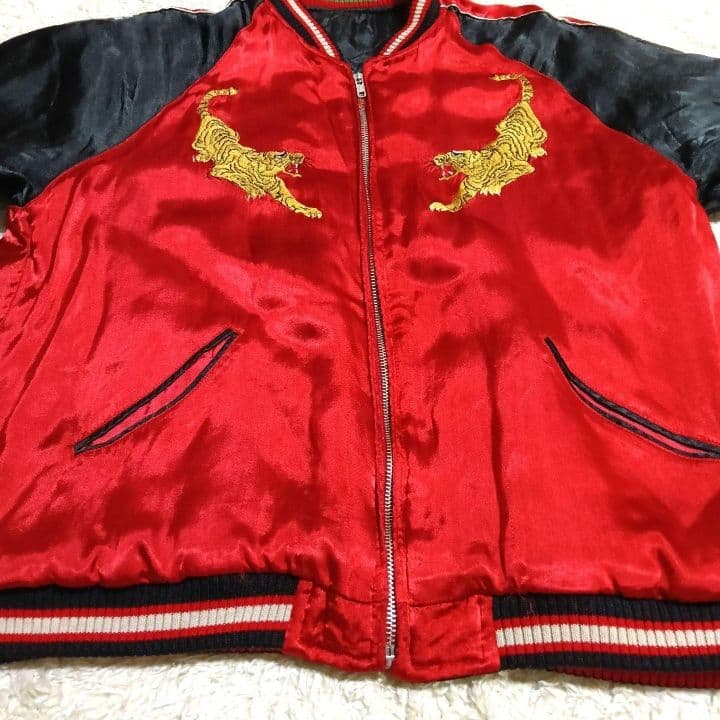 ♦1/4迄♦梵殷 ファイン スカジャン 赤黒 リバーシブル 龍 虎 刺繍