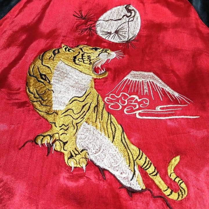 ♦1/4迄♦梵殷 ファイン スカジャン 赤黒 リバーシブル 龍 虎 刺繍