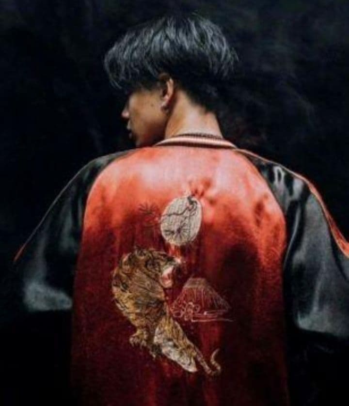 ♦1/4迄♦梵殷 ファイン スカジャン 赤黒 リバーシブル 龍 虎 刺繍