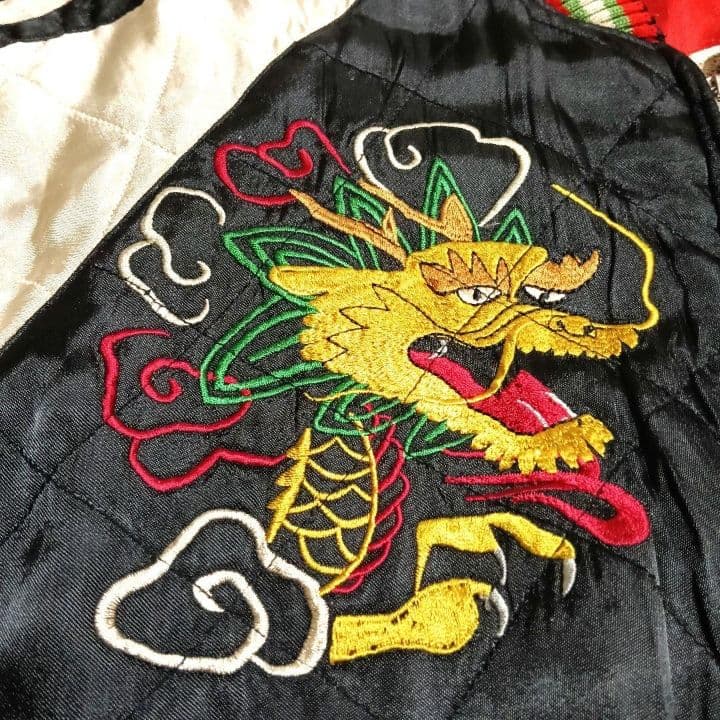 ♦1/4迄♦梵殷 ファイン スカジャン 赤黒 リバーシブル 龍 虎 刺繍