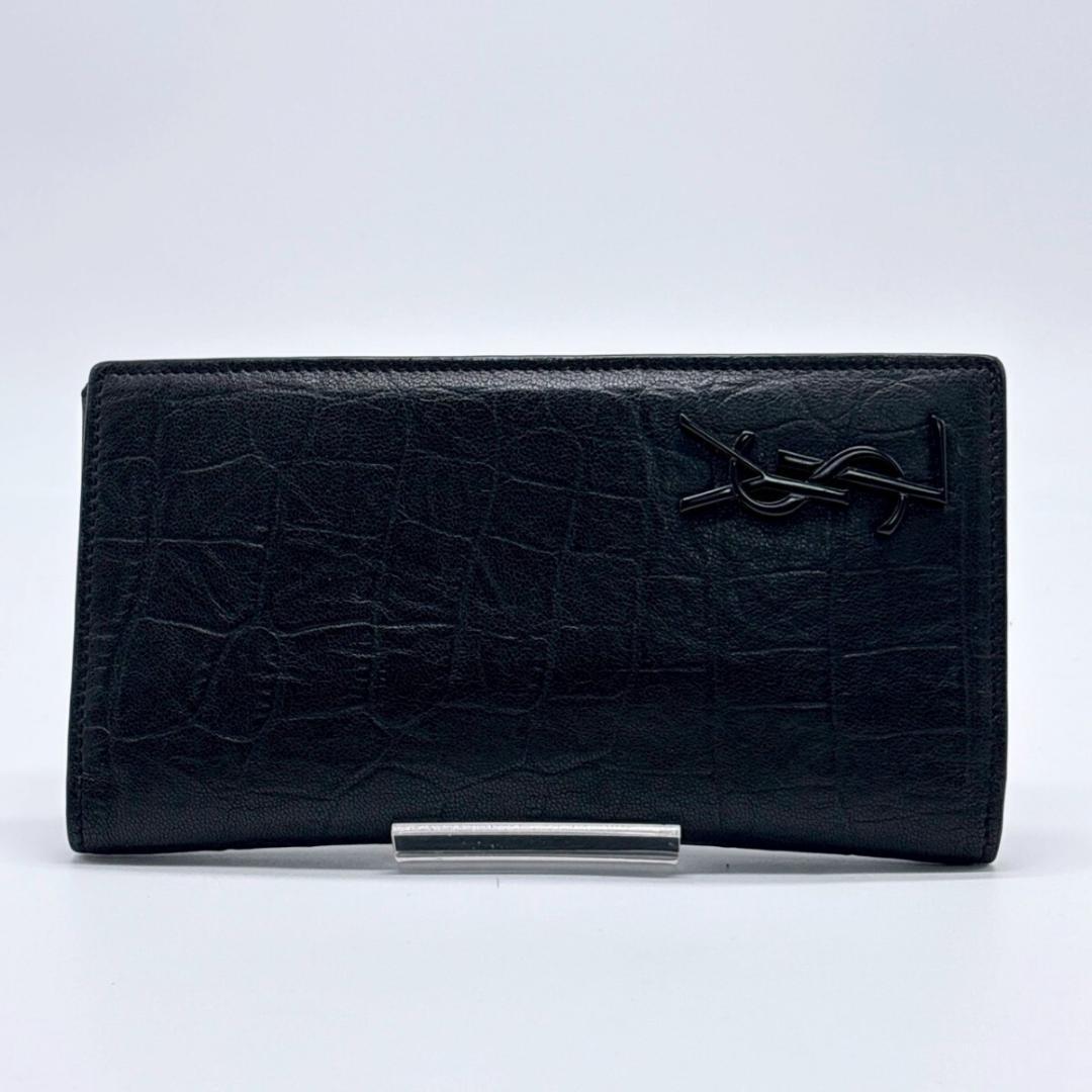極美品✨ イヴサンローラン クロコダイル型押し カサンドラ 二つ折り 長財布