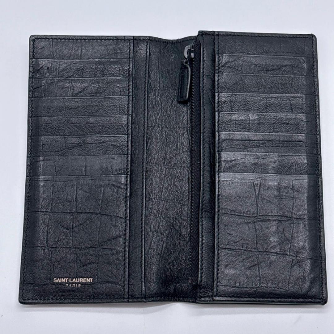 極美品✨ イヴサンローラン クロコダイル型押し カサンドラ 二つ折り 長財布