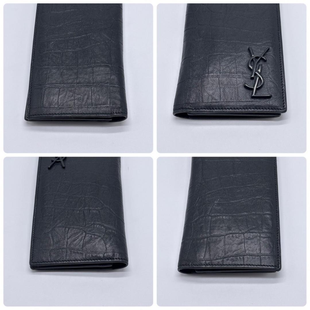 極美品✨ イヴサンローラン クロコダイル型押し カサンドラ 二つ折り 長財布