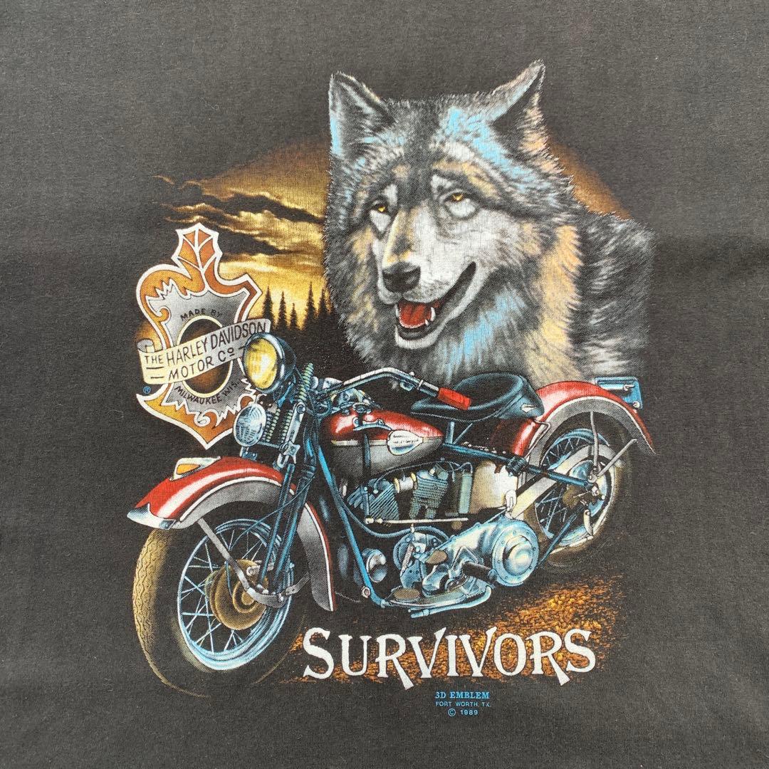 80s 3Dエンブレム　ハーレーダビットソン　タンクトップ　オオカミ　USA製