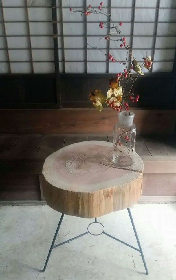 京都産 天然杉 アイアン　サイド　 テーブル 輪切り 丸太