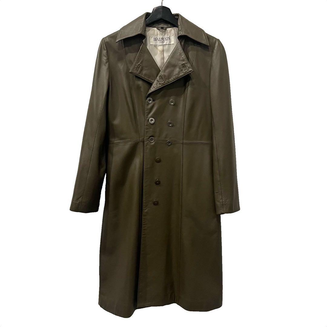 old BALMAIN ラムレザーダブルブレストロングコート 名作 アーカイブ