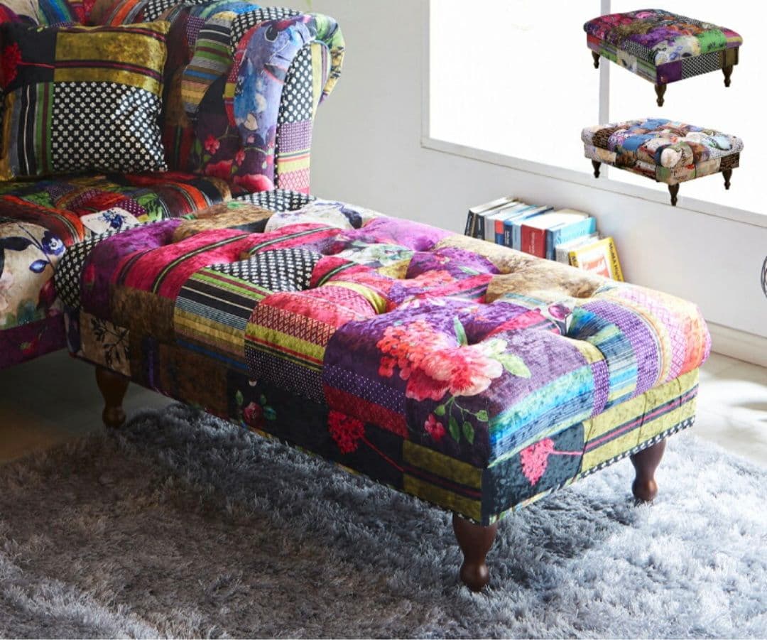 【1月17日までの出品】マルチカラー パッチワーク オットマンソファー　2人掛け