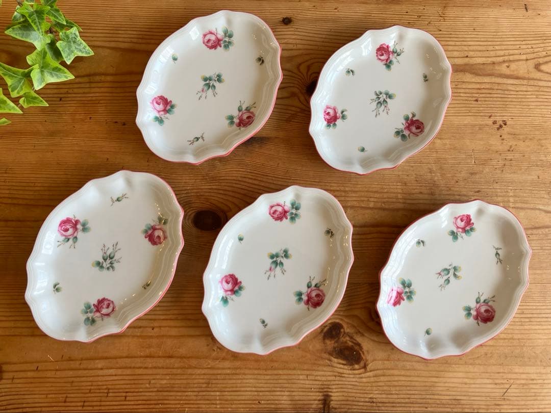 ジノリ　アンティコ　アンティークローズ　ミニオーバルトレイ×5