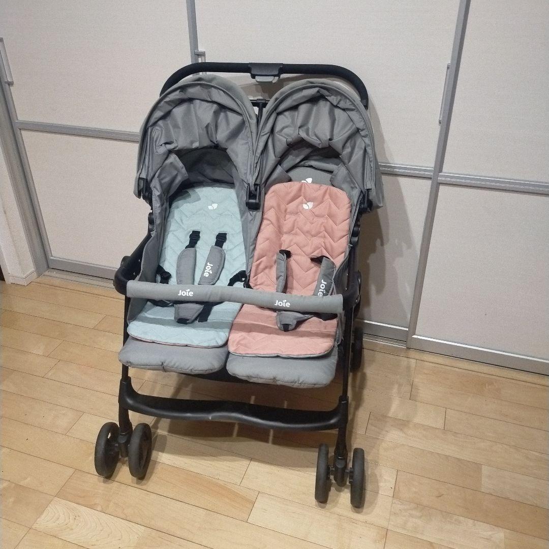 値下 美品 Joie エアツイン 横型2人乗りベビーカー水色ピンク 双子 ツイン