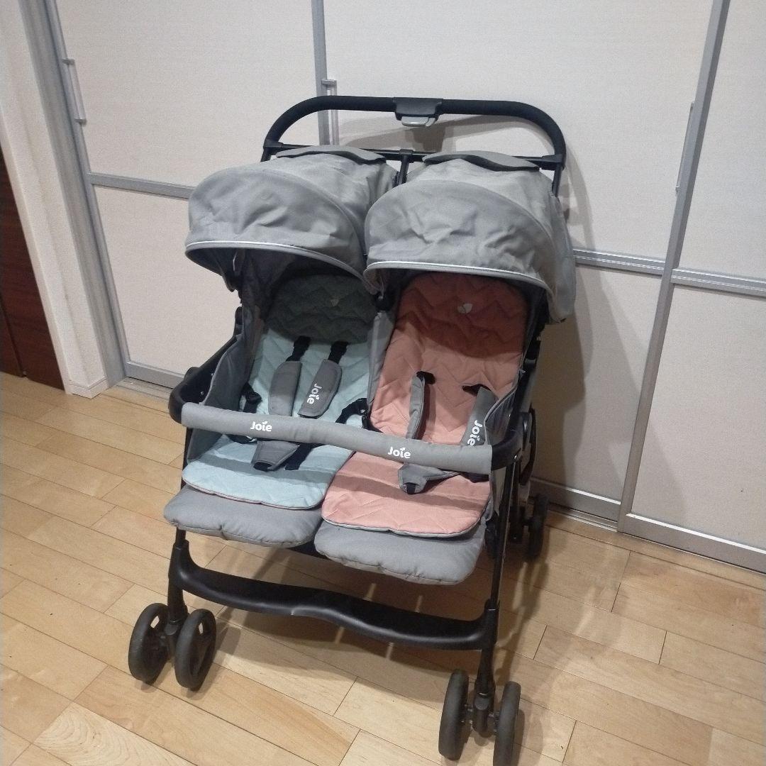 値下 美品 Joie エアツイン 横型2人乗りベビーカー水色ピンク 双子 ツイン