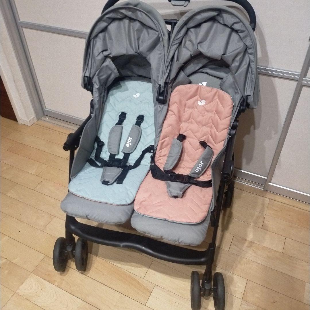 値下 美品 Joie エアツイン 横型2人乗りベビーカー水色ピンク 双子 ツイン