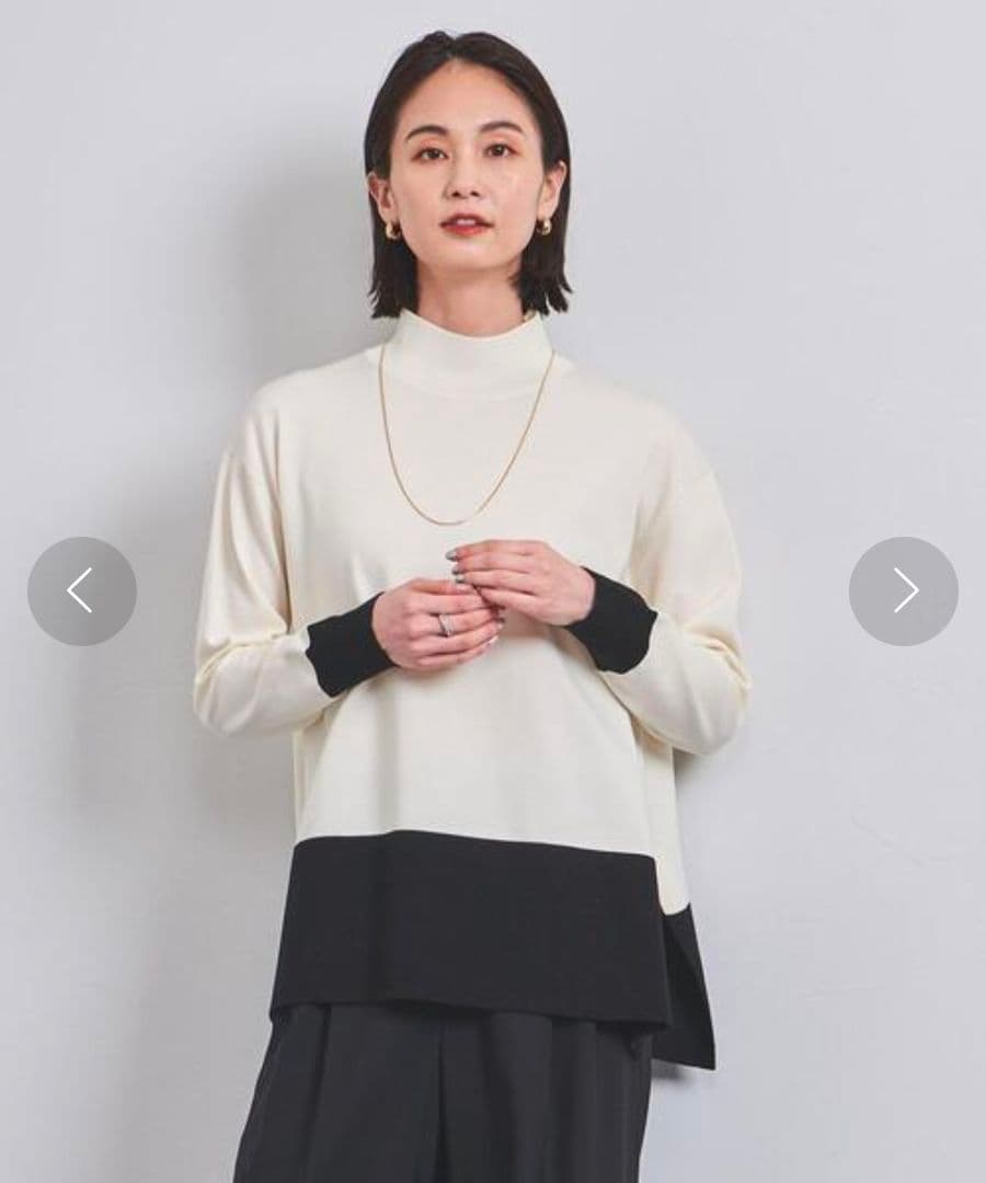 【極美品】UNITED ARROWS 近年 テントラインハイネックニット 黒×白