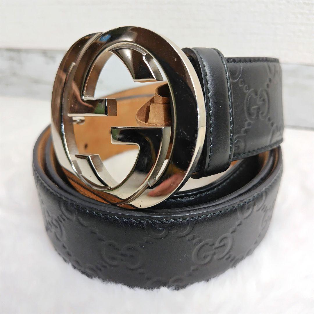 ✨美品✨GUCCI グッチ ベルト インターロッキング グッチシマ　ブラック