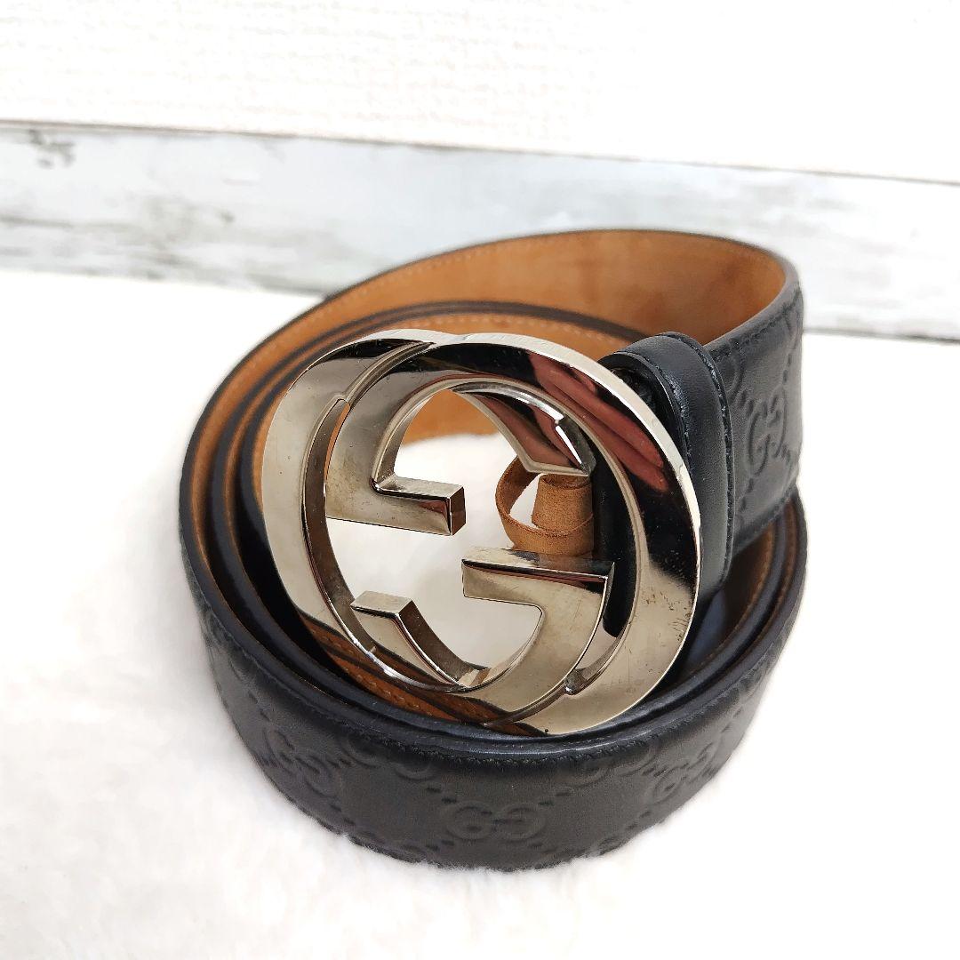 ✨美品✨GUCCI グッチ ベルト インターロッキング グッチシマ　ブラック