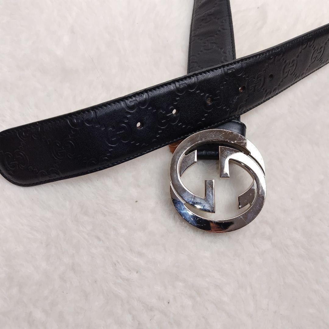 ✨美品✨GUCCI グッチ ベルト インターロッキング グッチシマ　ブラック