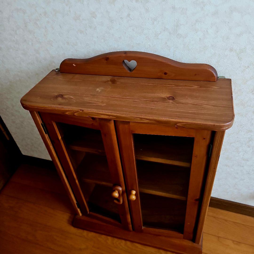 昭和アンティーク品　木製ガラス扉キャビネット 3段