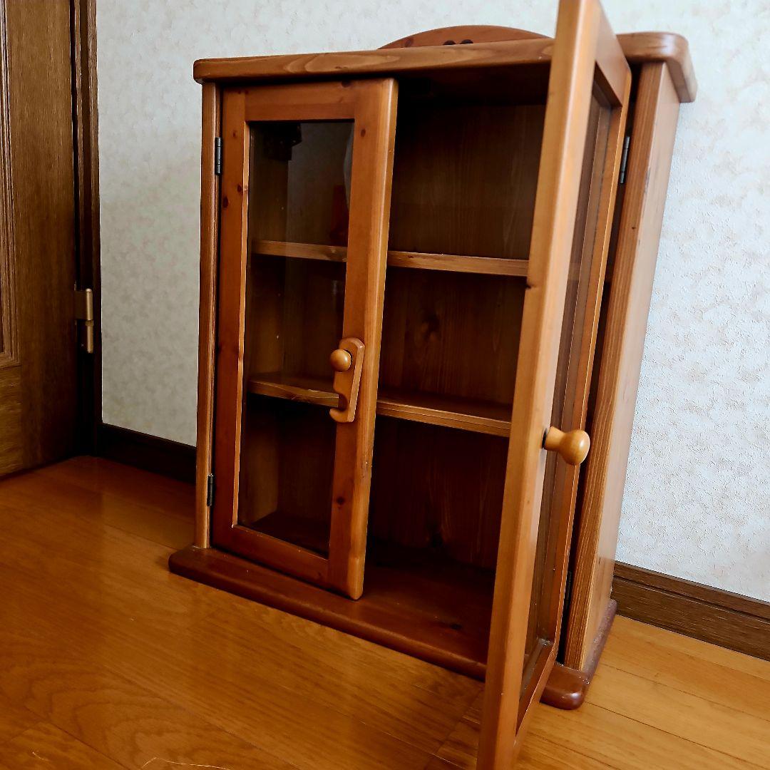 昭和アンティーク品　木製ガラス扉キャビネット 3段