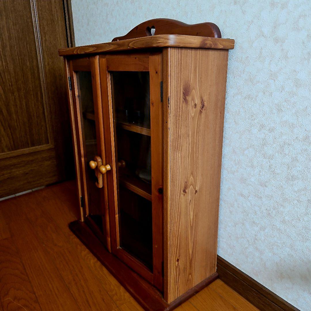 昭和アンティーク品　木製ガラス扉キャビネット 3段