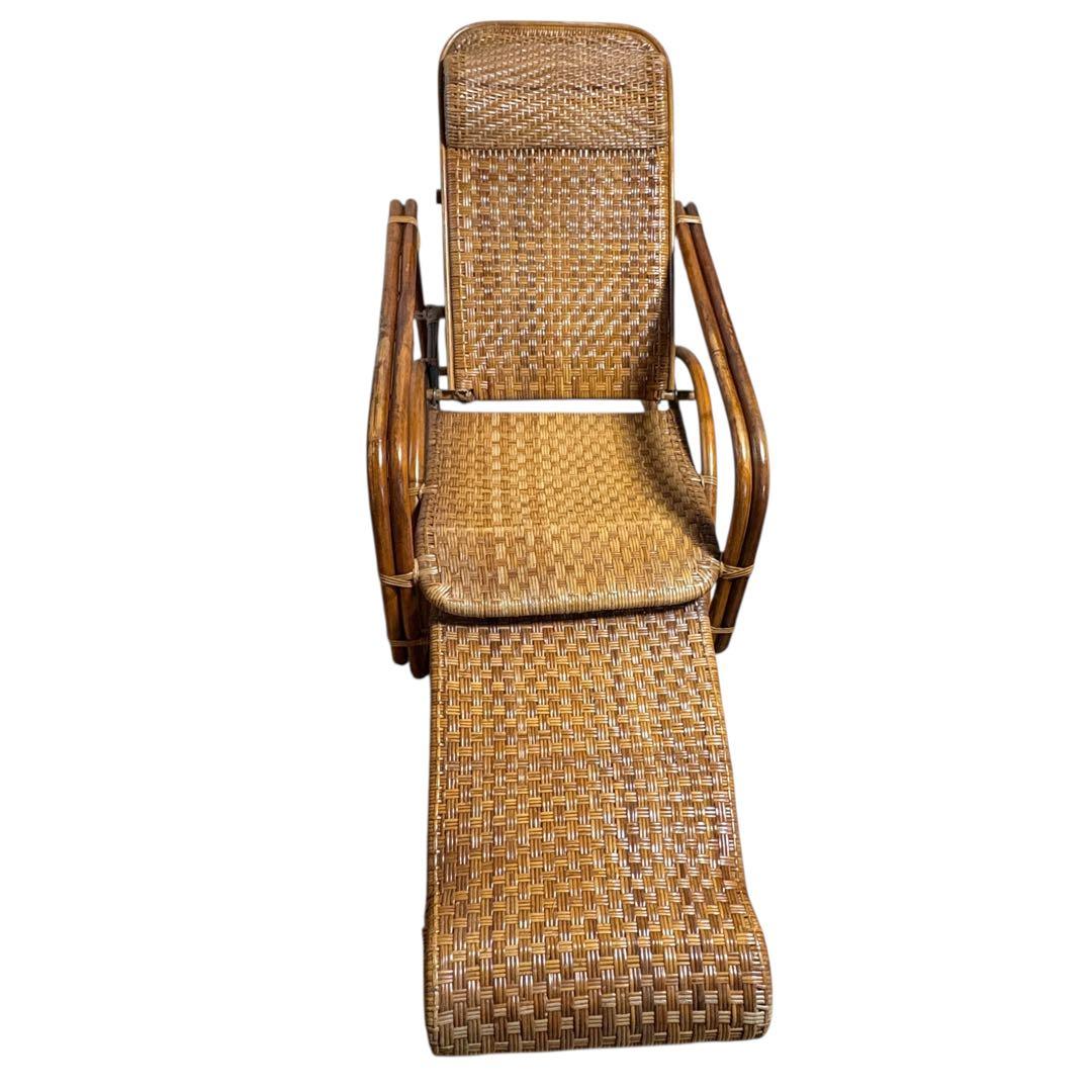 【送料無料】 ラタン 籐　リクライニング　チェア 収納　オットマン　イス