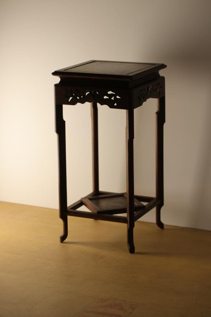 古道具 かりん 無垢材 花台 透かし彫り 高卓 飾台 時代物 盆栽台 唐木 骨董