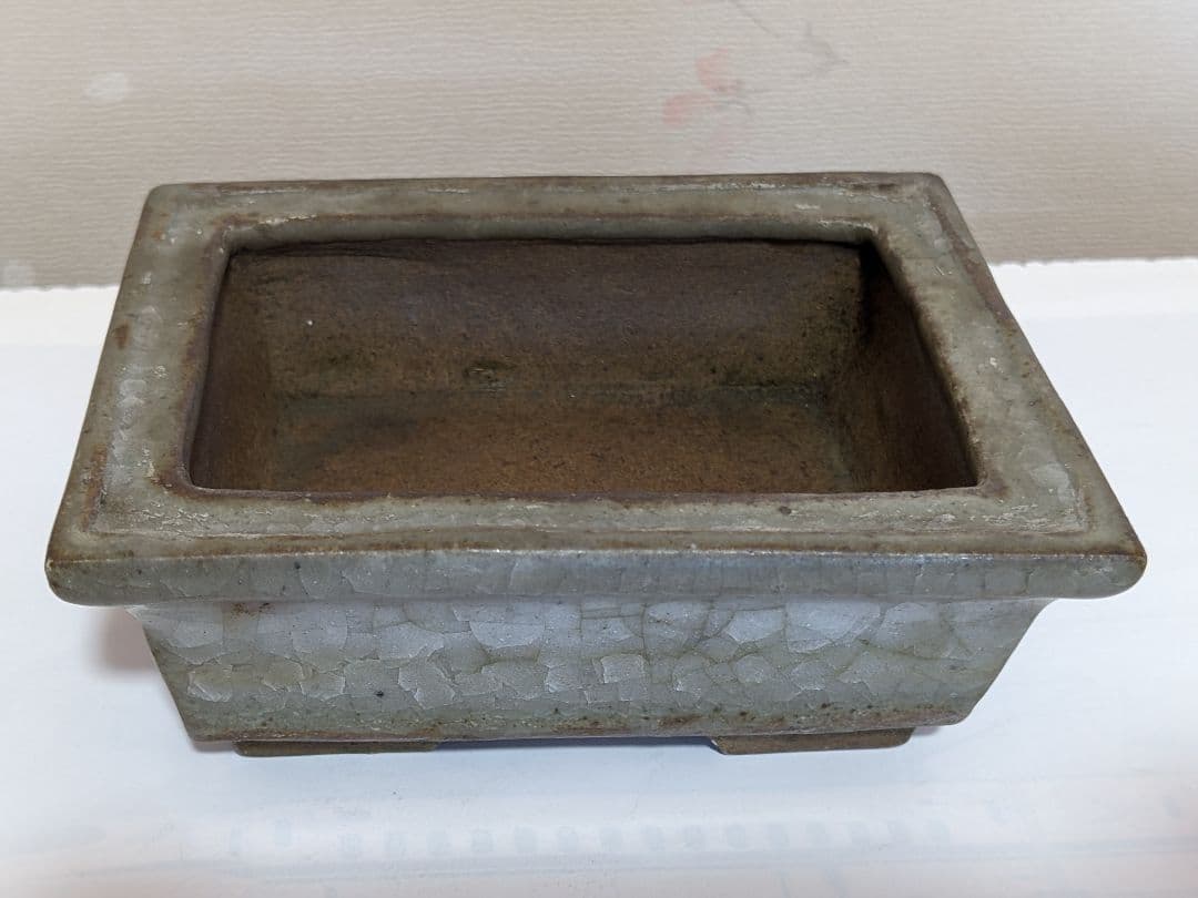 ♦小品盆栽鉢 辰の釘彫り印 長方形四足ミニ盆栽鉢？中国 国内 古美術骨董品
