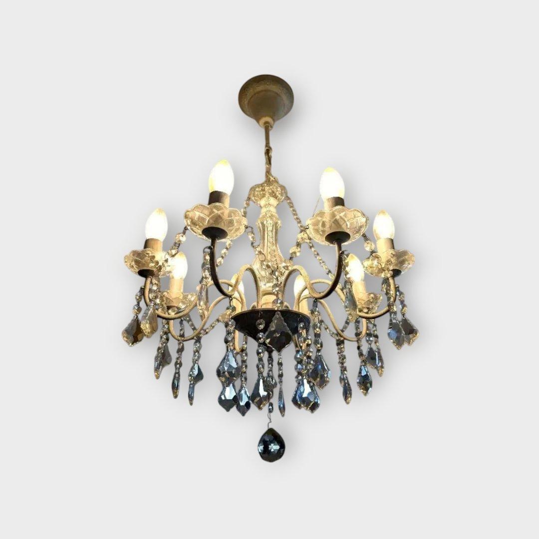 クリスタルガラス　シャンデリア 8灯 ガラス　アンティーク