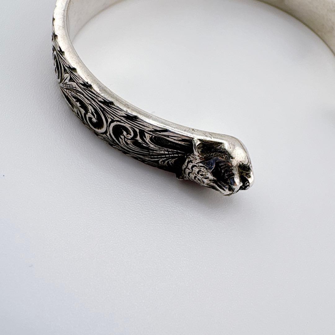 グッチ タイガーヘッドバングル キャットブレスレット 17 シルバー 925