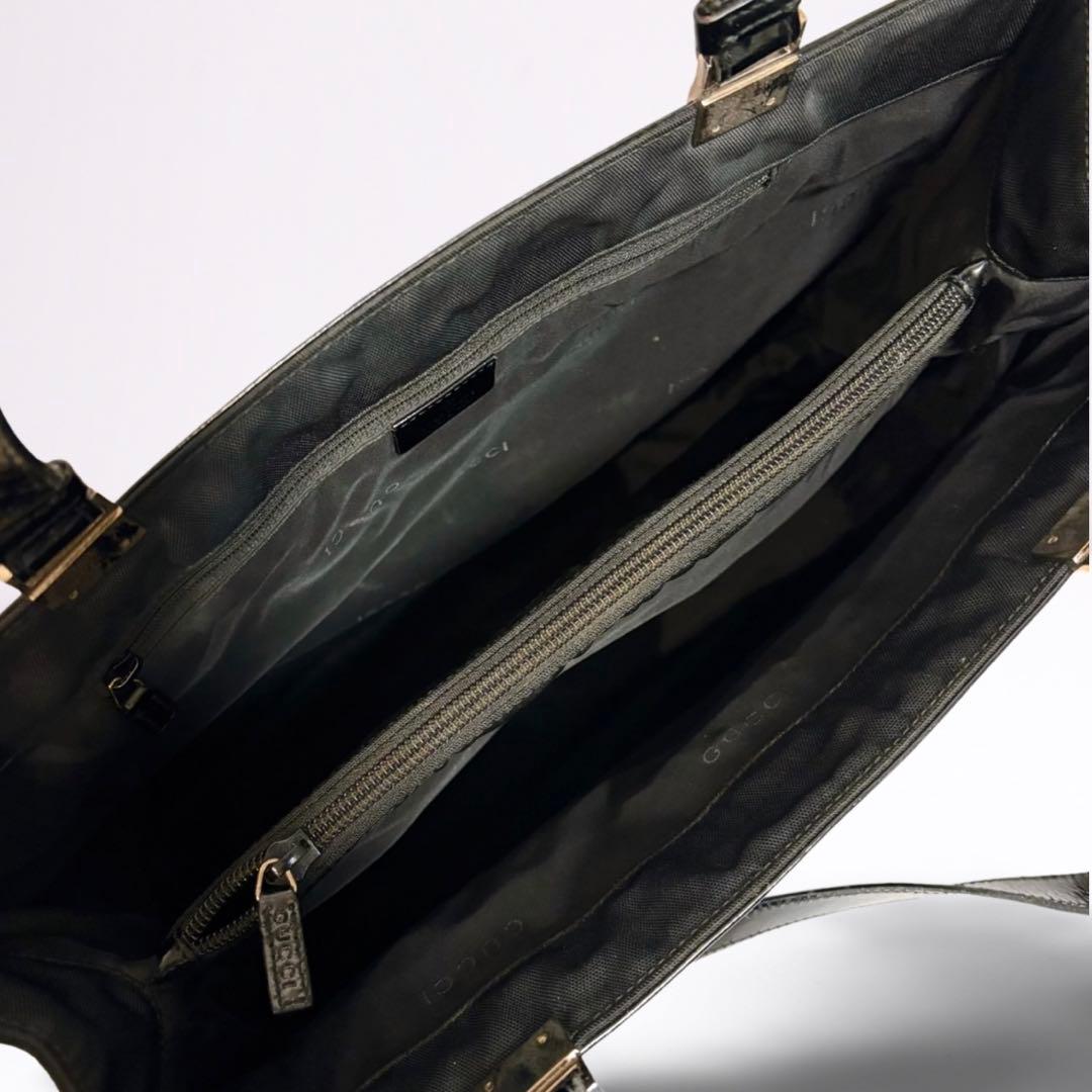 【正規品】グッチ GUCCI トートバッグ キャンバス エナメル 黒 A4可