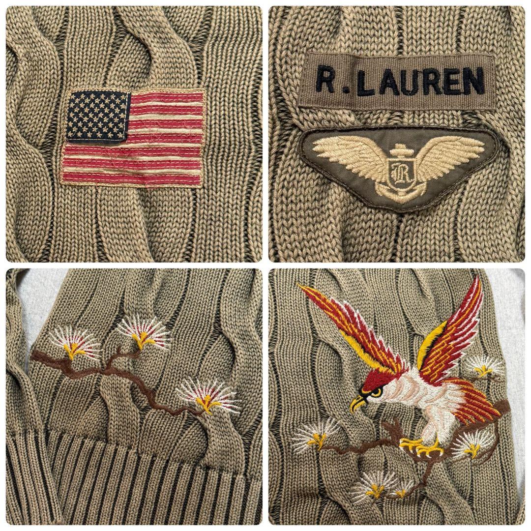 【人気モデル】美品 ラルフローレン コットン ケーブルニット 星条旗 イーグル