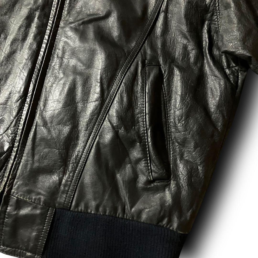 ばなな√ 様☆vintageレザージャケット本革リアルカウレザーシングル短丈ブル