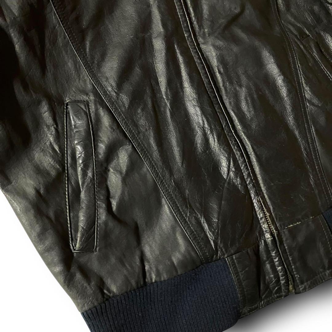 ばなな√ 様☆vintageレザージャケット本革リアルカウレザーシングル短丈ブル