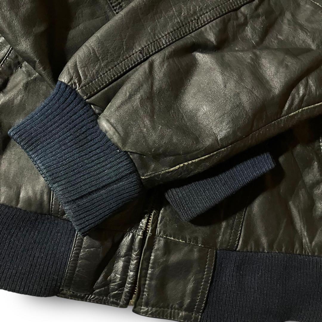 ばなな√ 様☆vintageレザージャケット本革リアルカウレザーシングル短丈ブル