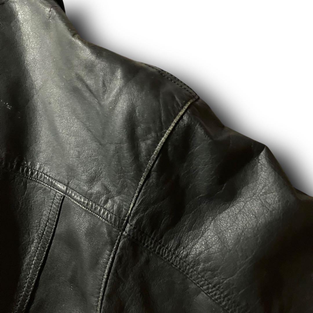 ばなな√ 様☆vintageレザージャケット本革リアルカウレザーシングル短丈ブル