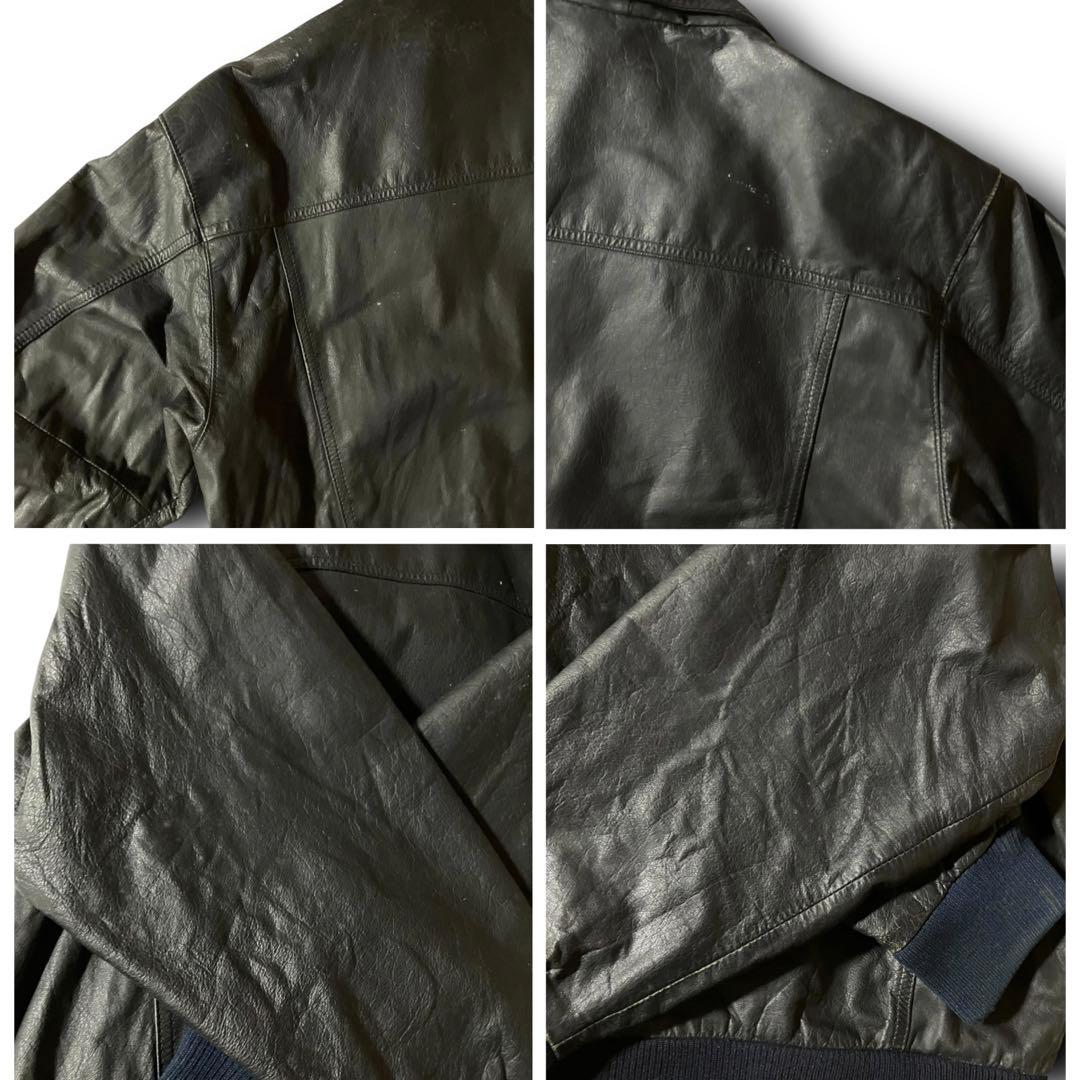 ばなな√ 様☆vintageレザージャケット本革リアルカウレザーシングル短丈ブル