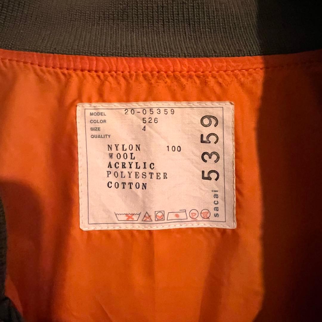 sacai ナイロン ブルゾン カーキ サイズ4 ボア MA-1