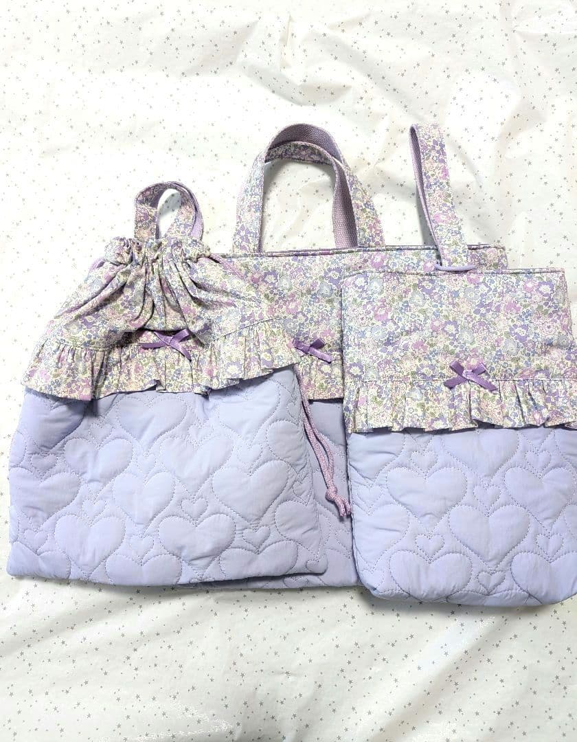 リバティ　レッスンバッグ上履き入れ体操服袋　ミシェル×ハートキルト