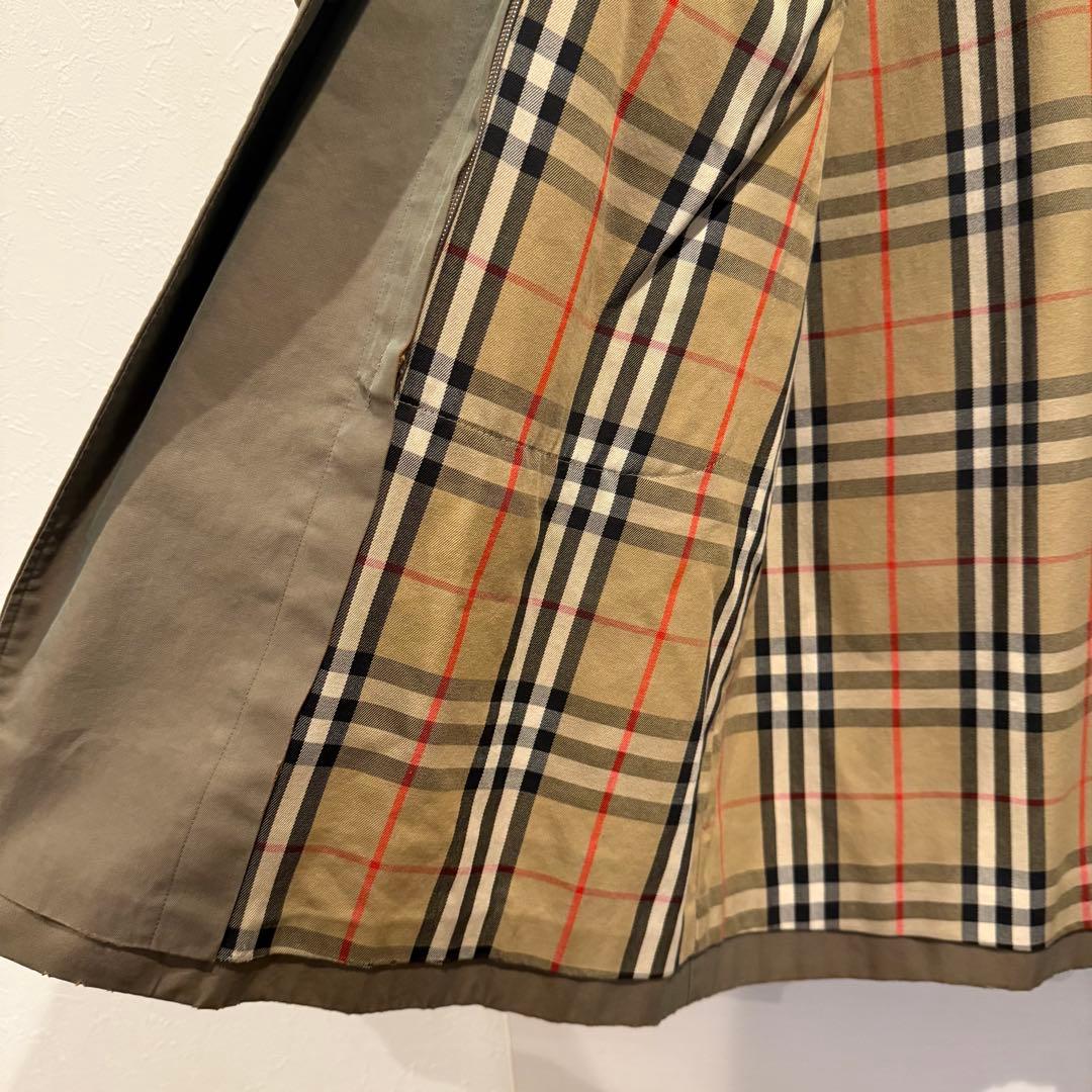 美品‼️バーバリー　ステンカラーコート ノバチェック英国製 玉虫色 コットン100