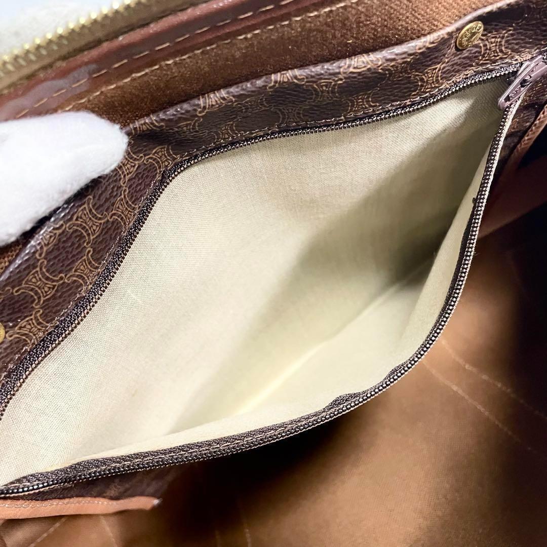 セリーヌ ボストンバッグ マカダム トリオンフ ゴールド金具 レザー 総柄 茶色