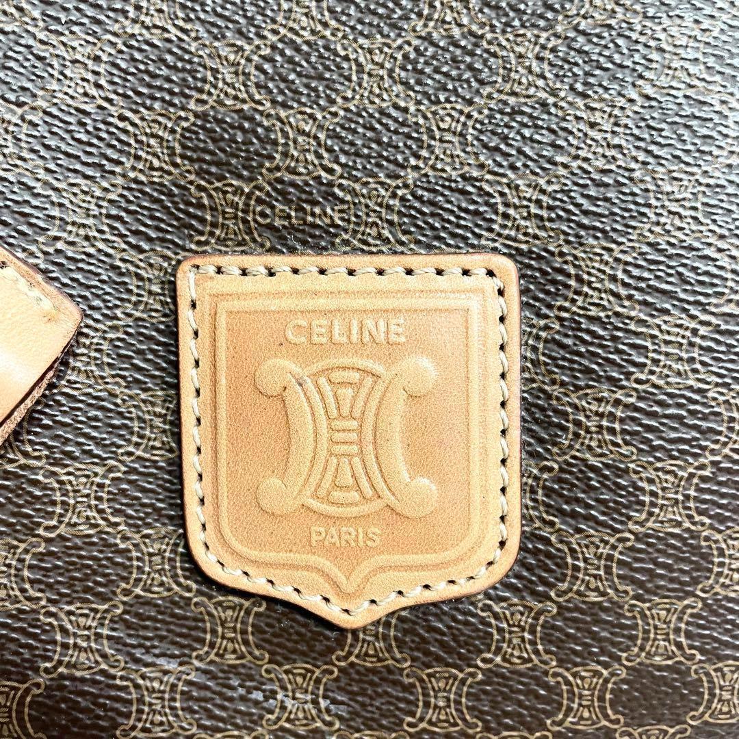 セリーヌ ボストンバッグ マカダム トリオンフ ゴールド金具 レザー 総柄 茶色