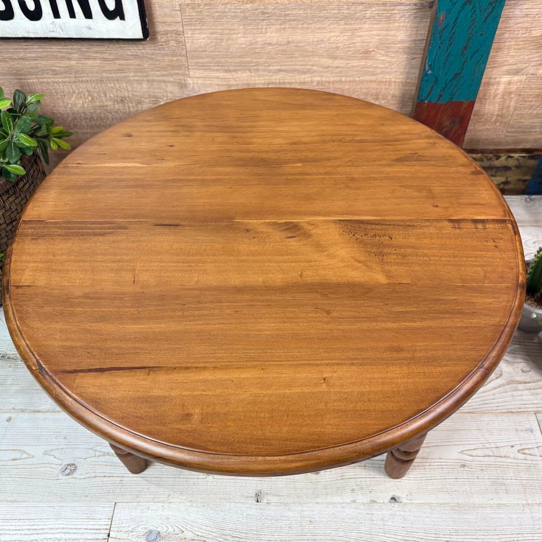 カントリー北欧調丸テーブル無垢ナチュラルウッド木製座卓松材無垢ちゃぶ台