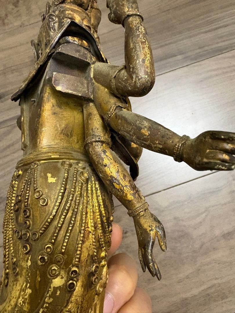 h*k様 八臂十一面塗金観音立像　古銅製 清時代 古董 重約1100克