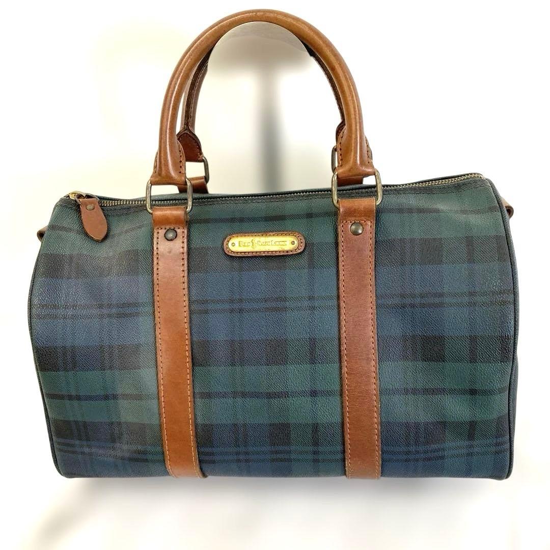 + POLO RALPH LAUREN ミニボストンバッグ チェック 緑 PVC