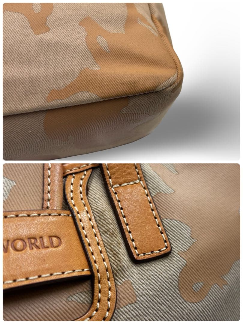 【良品】ハンティングワールド　トートバッグ　ロゴ柄　肩掛け　レザー　キャンバス